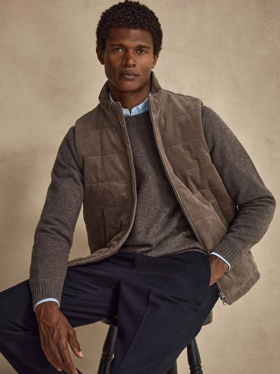 John Henric Corduroy Zip Vest Taupe
