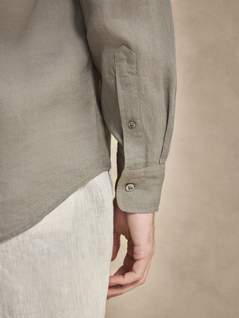John Henric Casual Linen Shirt Solid Pointed Collar Green