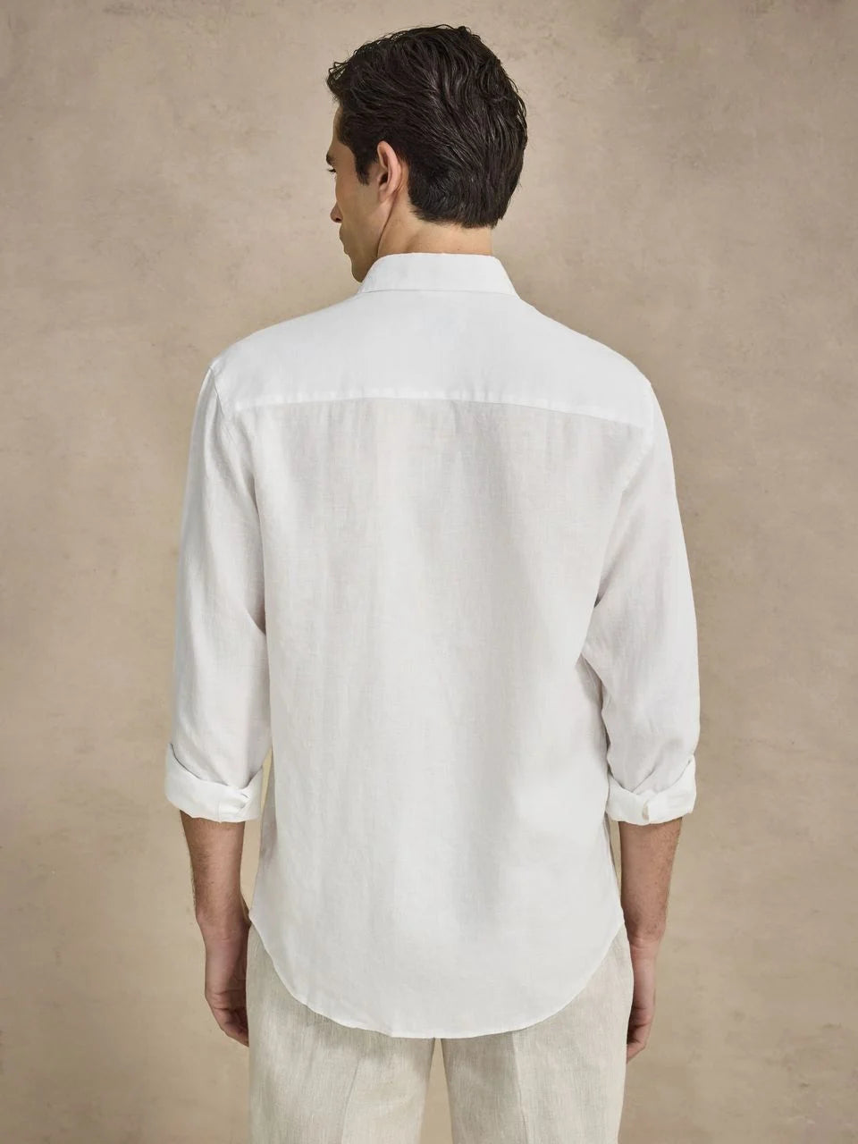 John Henric Casual Linen Shirt Solid Pointed Collar White