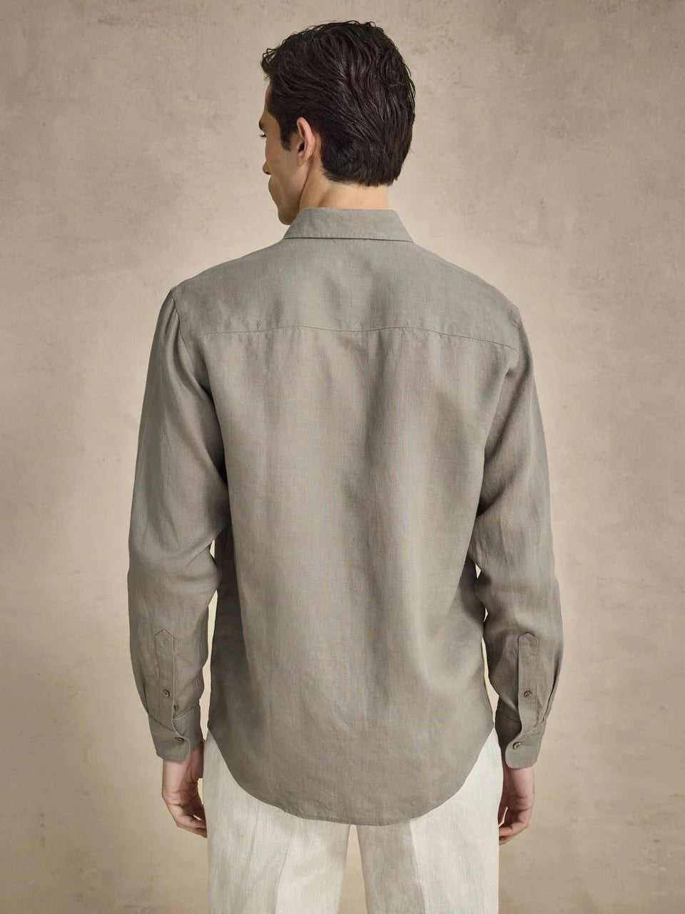 John Henric Casual Linen Shirt Solid Pointed Collar Green