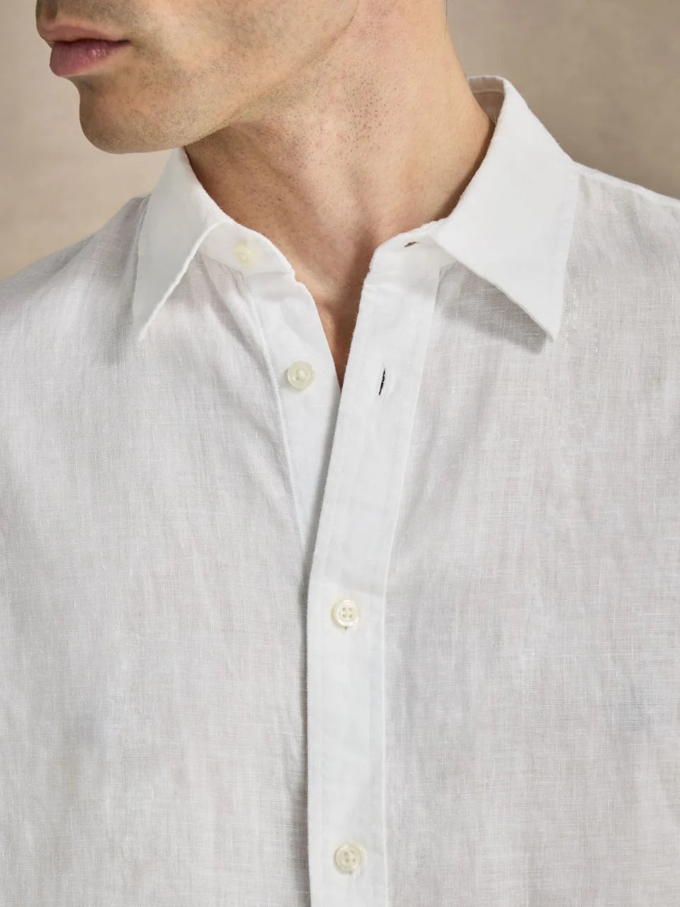 John Henric Casual Linen Shirt Solid Pointed Collar White