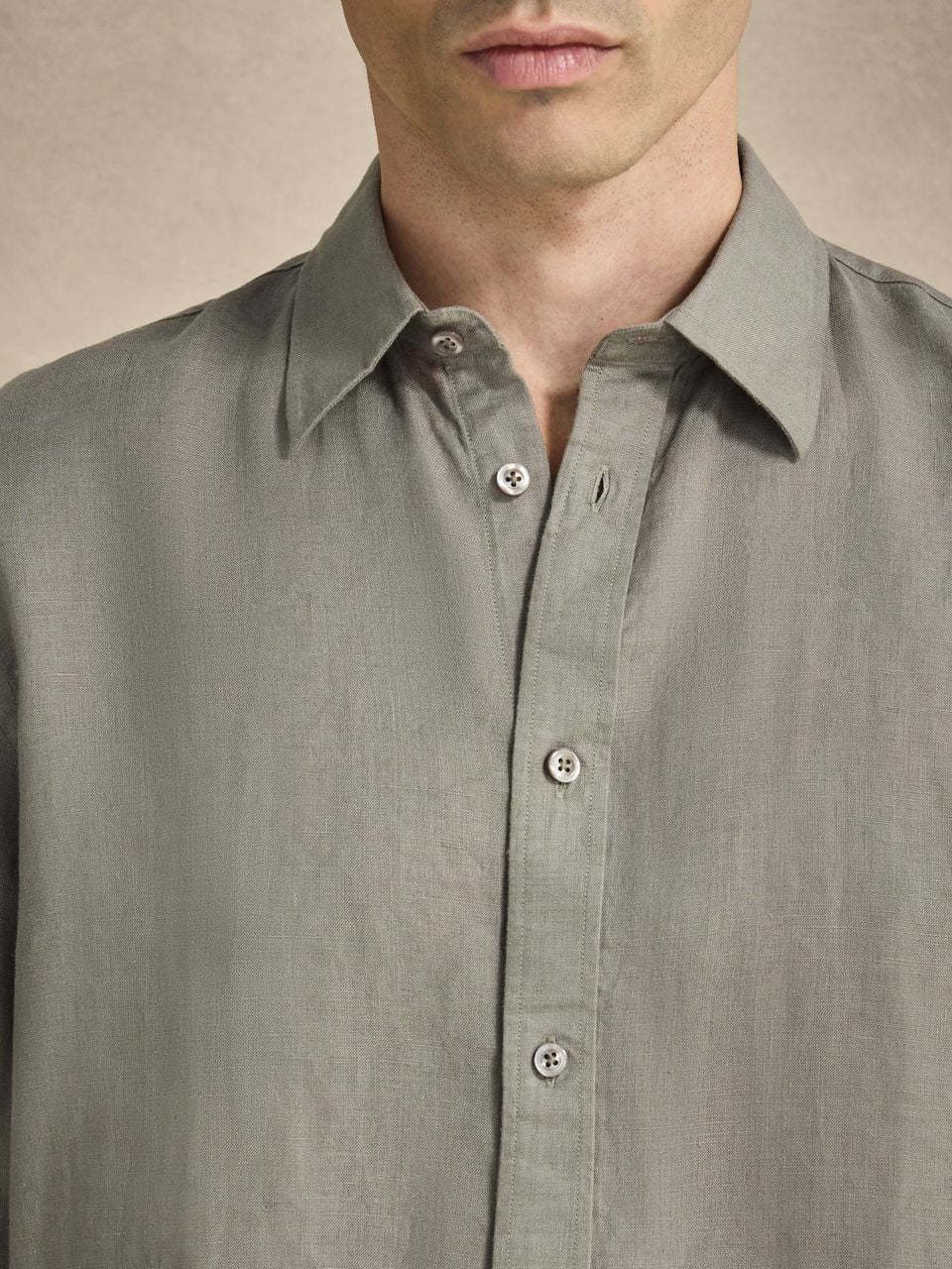 John Henric Casual Linen Shirt Solid Pointed Collar Green