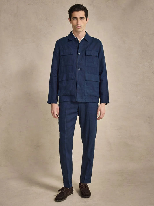 John Henric Linen Overshirt (Jerry) Navy Blue