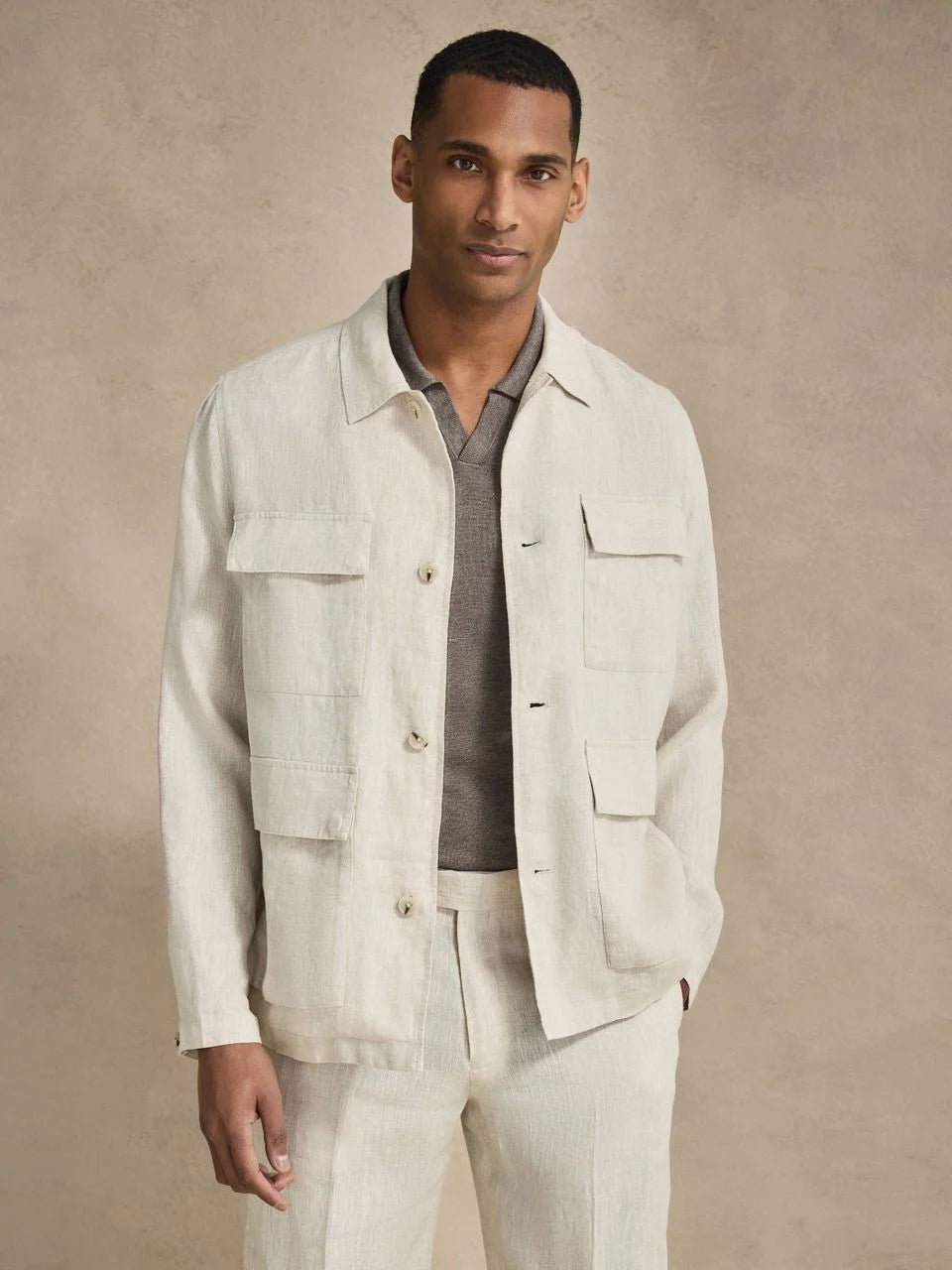 John Henric Linen Overshirt Sand