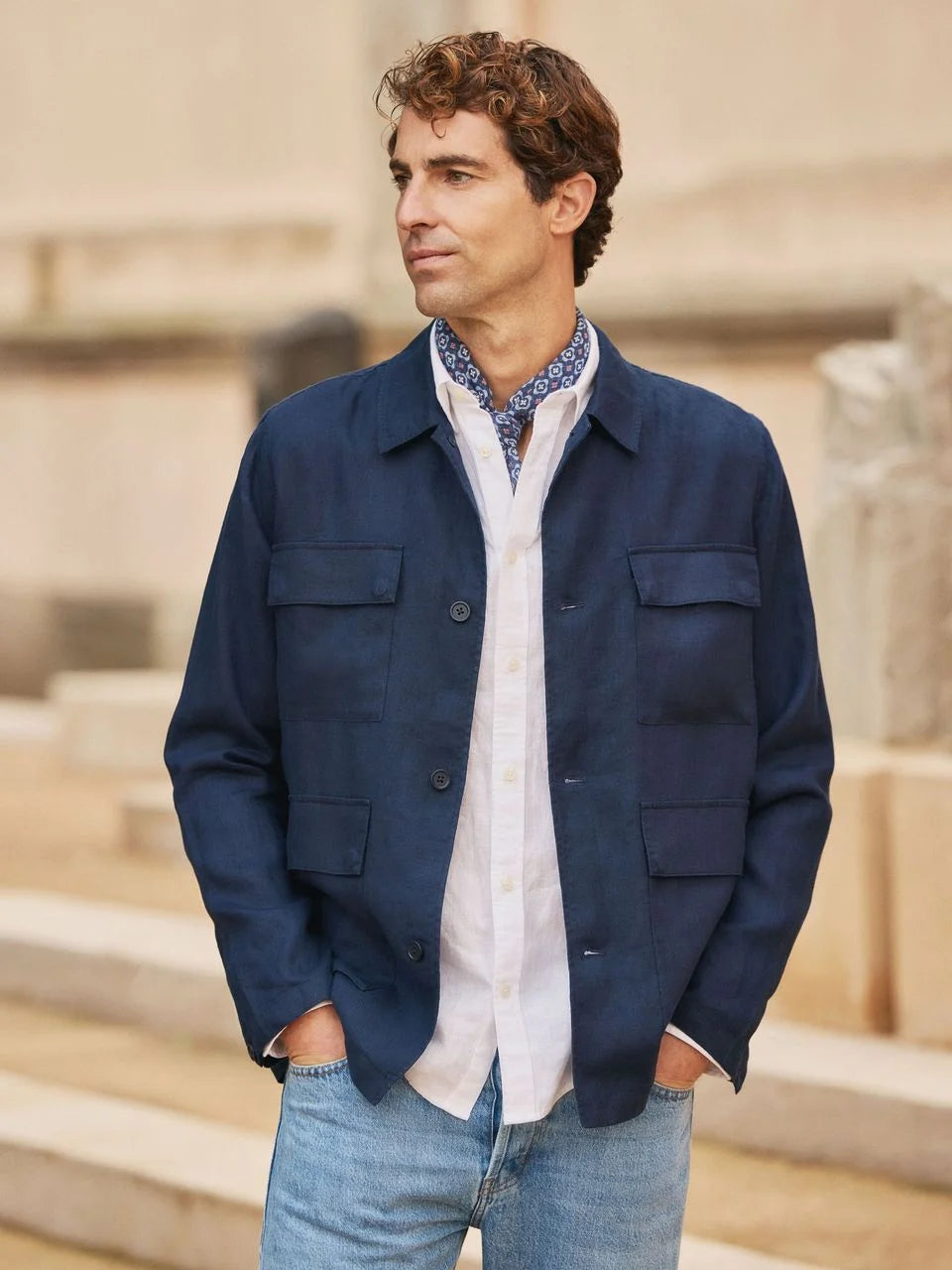 John Henric Linen Overshirt (Jerry) Navy Blue