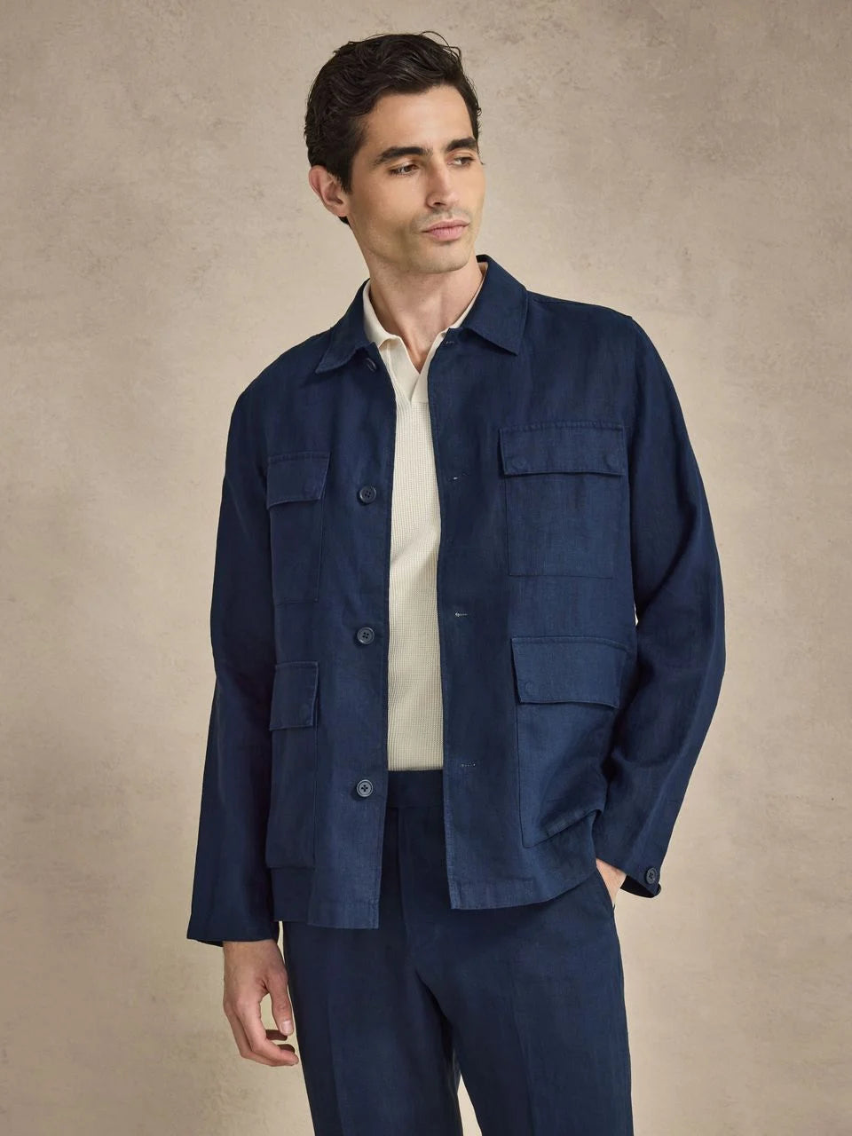 John Henric Linen Overshirt (Jerry) Navy Blue