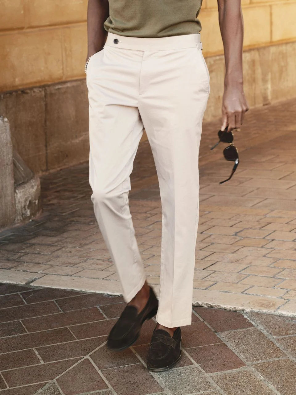 John Henric Cotton Chinos w/Buckle Sand