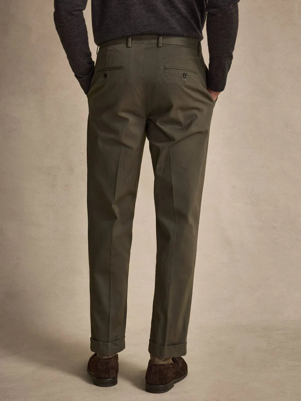 John Henric Ari Relaxed Fit Cotton Solid Pleated Trousers Green