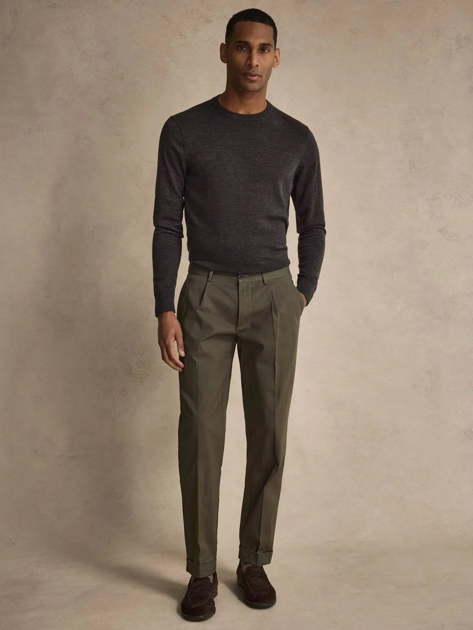 John Henric Ari Relaxed Fit Cotton Solid Pleated Trousers Green