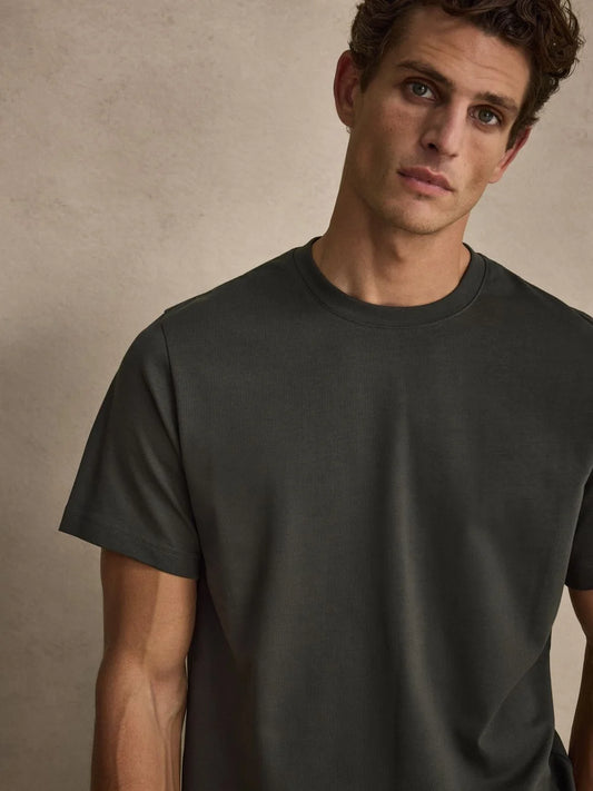 John Henric Cotton S/S Casual Mid Weight Crew Neck Tee Dark Green
