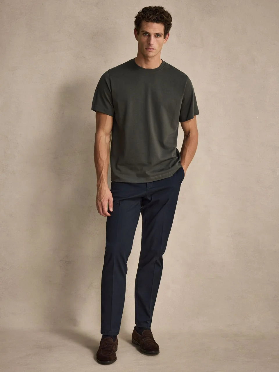 John Henric Cotton S/S Casual Mid Weight Crew Neck Tee Dark Green