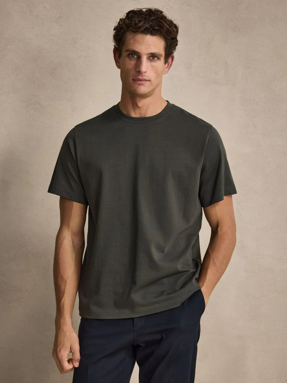 John Henric Cotton S/S Casual Mid Weight Crew Neck Tee Dark Green