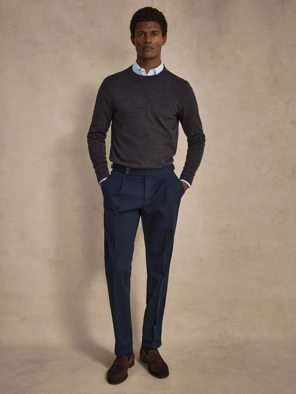 John Henric Albin Buckle Dress Trousers Navy Blue