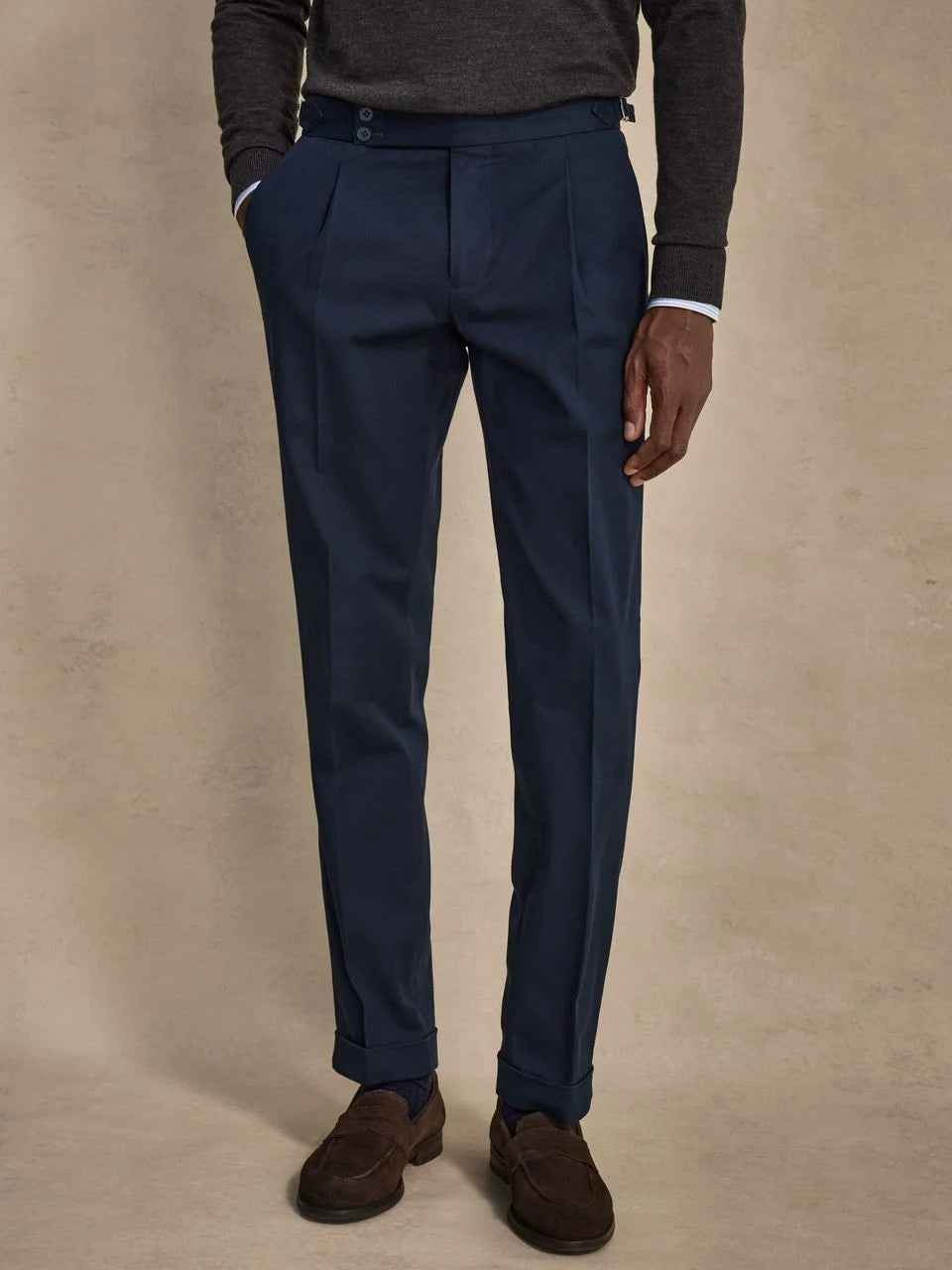 John Henric Albin Buckle Dress Trousers Navy Blue