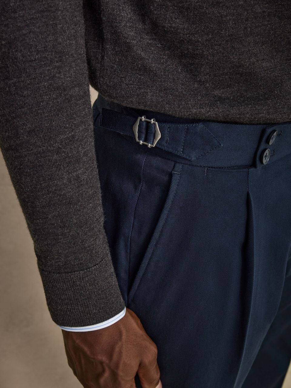 John Henric Albin Buckle Dress Trousers Navy Blue