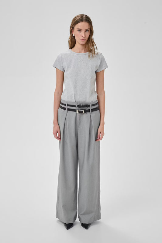 My Essential Wardrobe Hanna Luna High Wide Pant Long Light Grey Melange - Mojo Independent Store