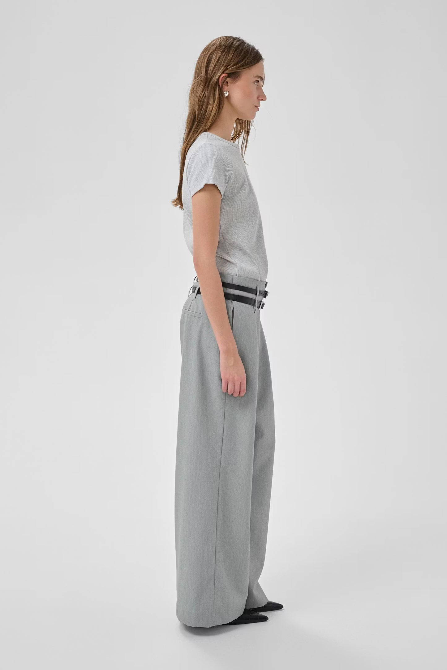 My Essential Wardrobe Hanna Luna High Wide Pant Long Light Grey Melange - Mojo Independent Store