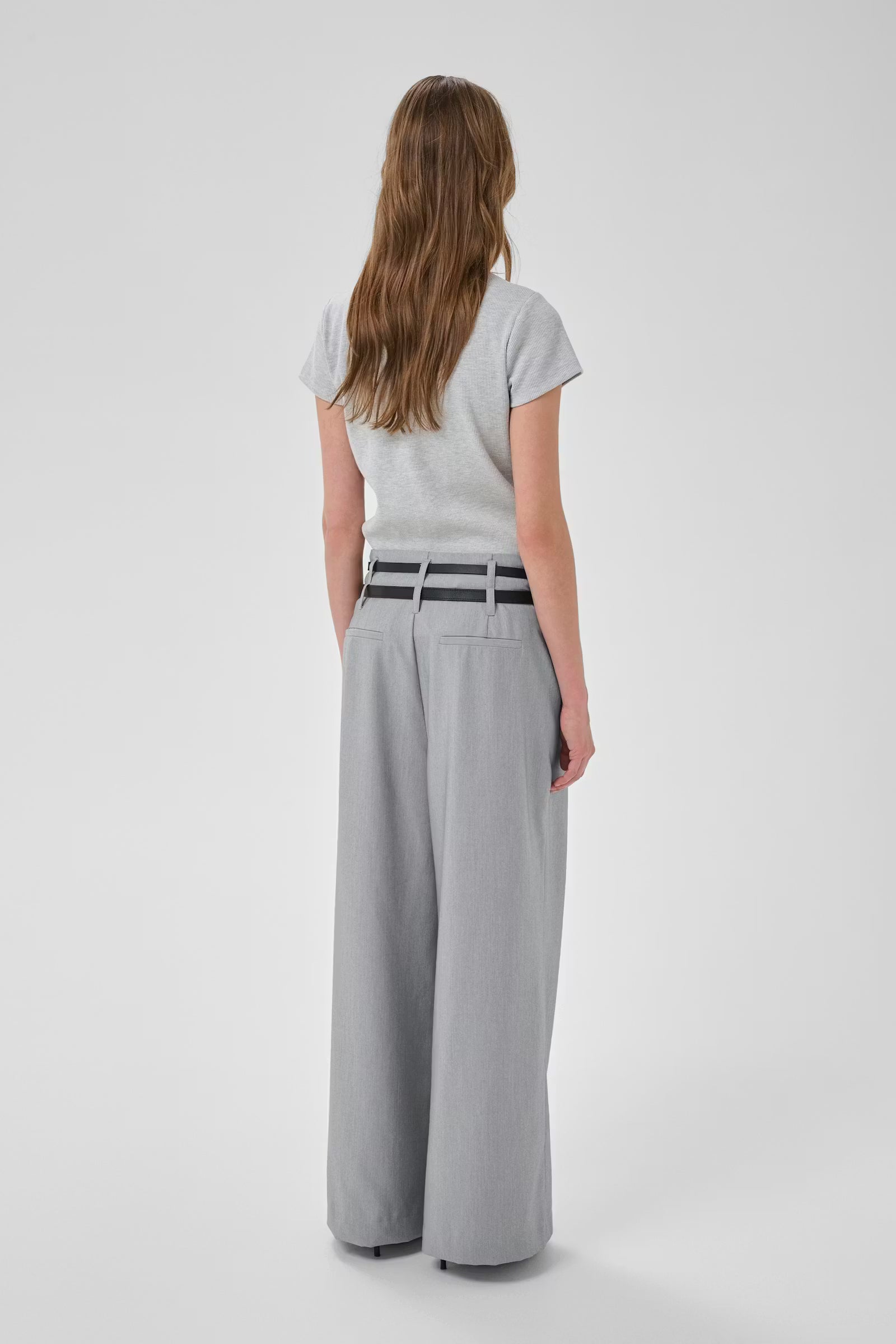 My Essential Wardrobe Hanna Luna High Wide Pant Long Light Grey Melange - Mojo Independent Store