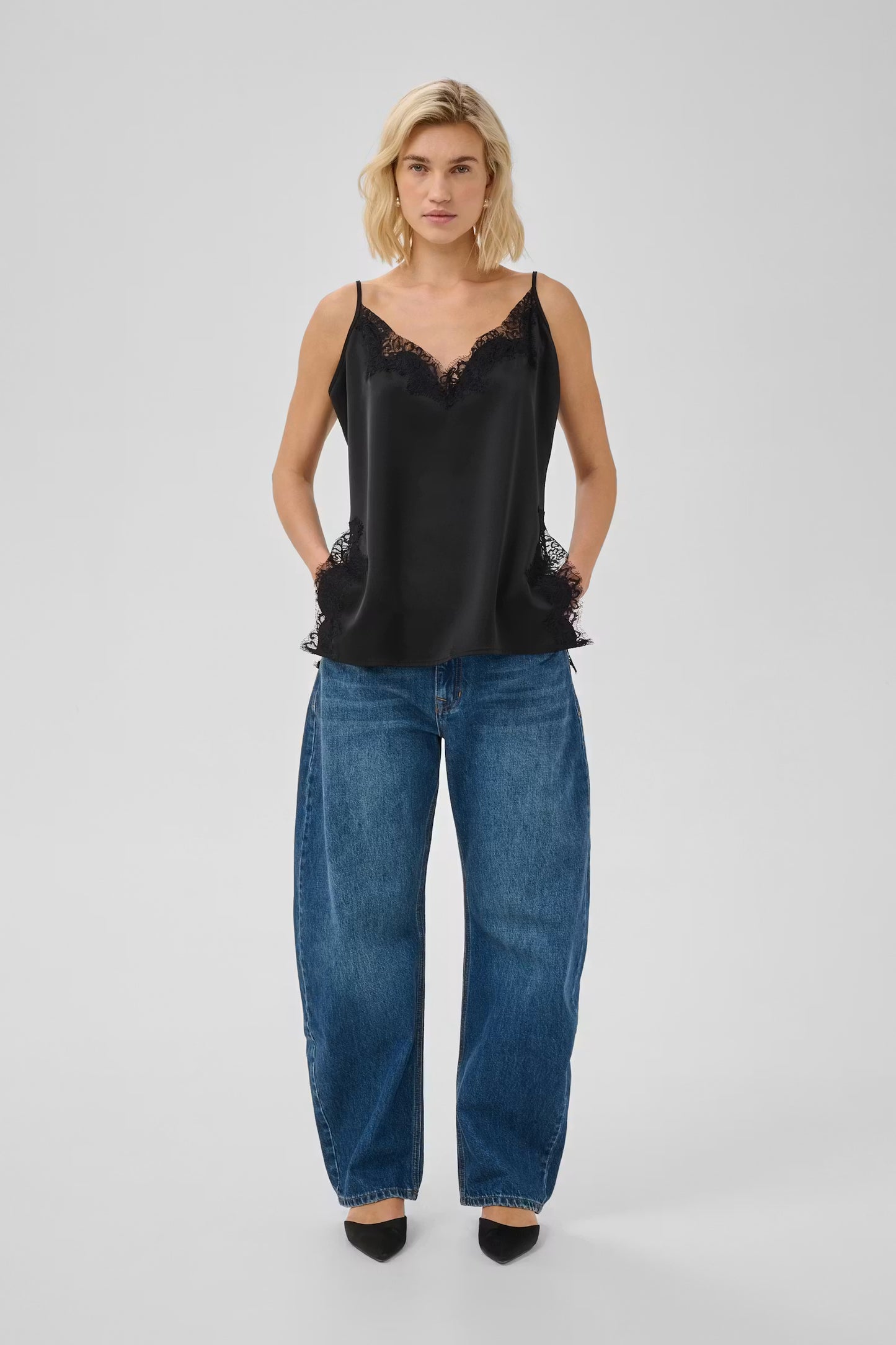 My Essential Wardrobe Brenda Lace Long Top Black