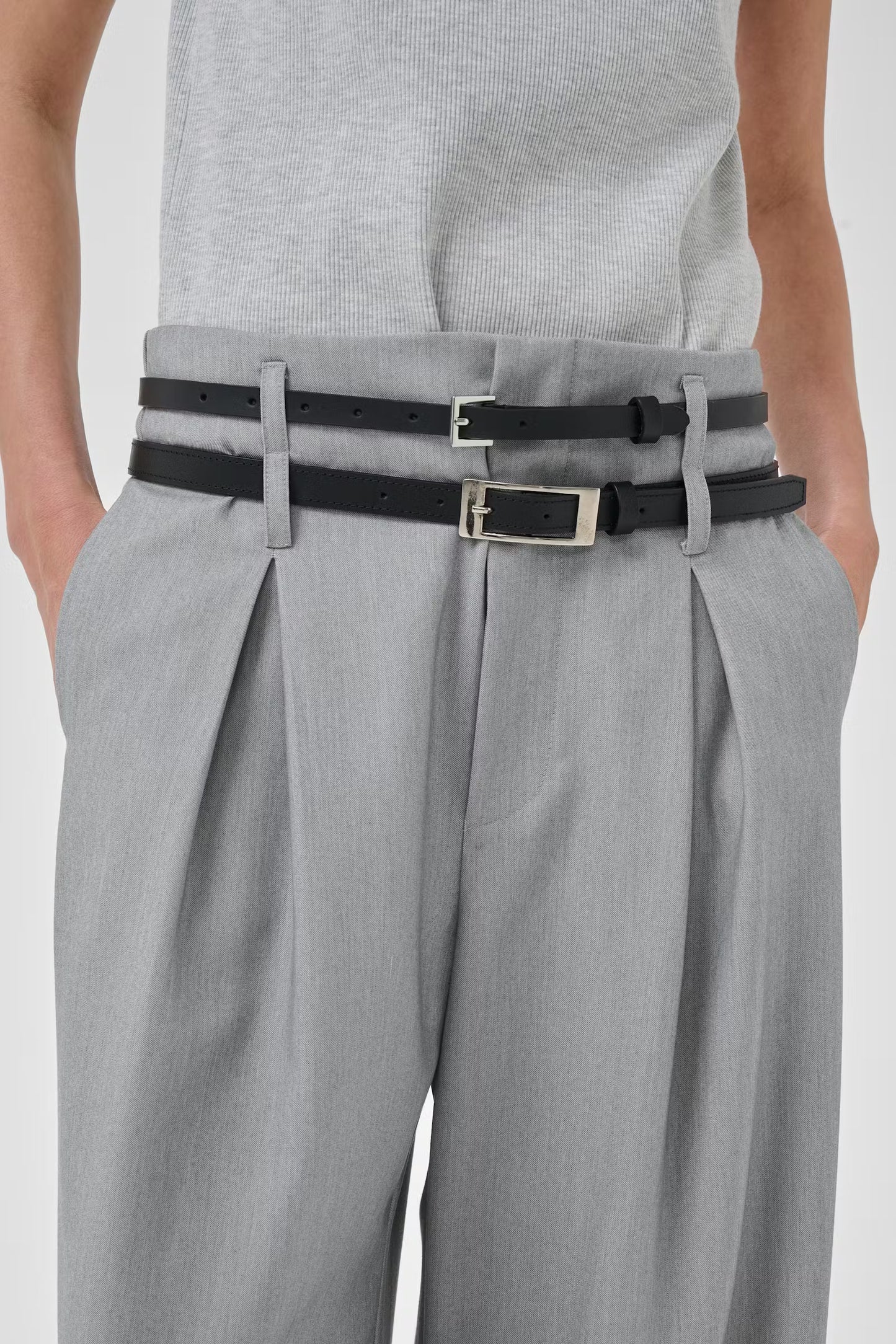 My Essential Wardrobe Hanna Luna High Wide Pant Long Light Grey Melange - Mojo Independent Store