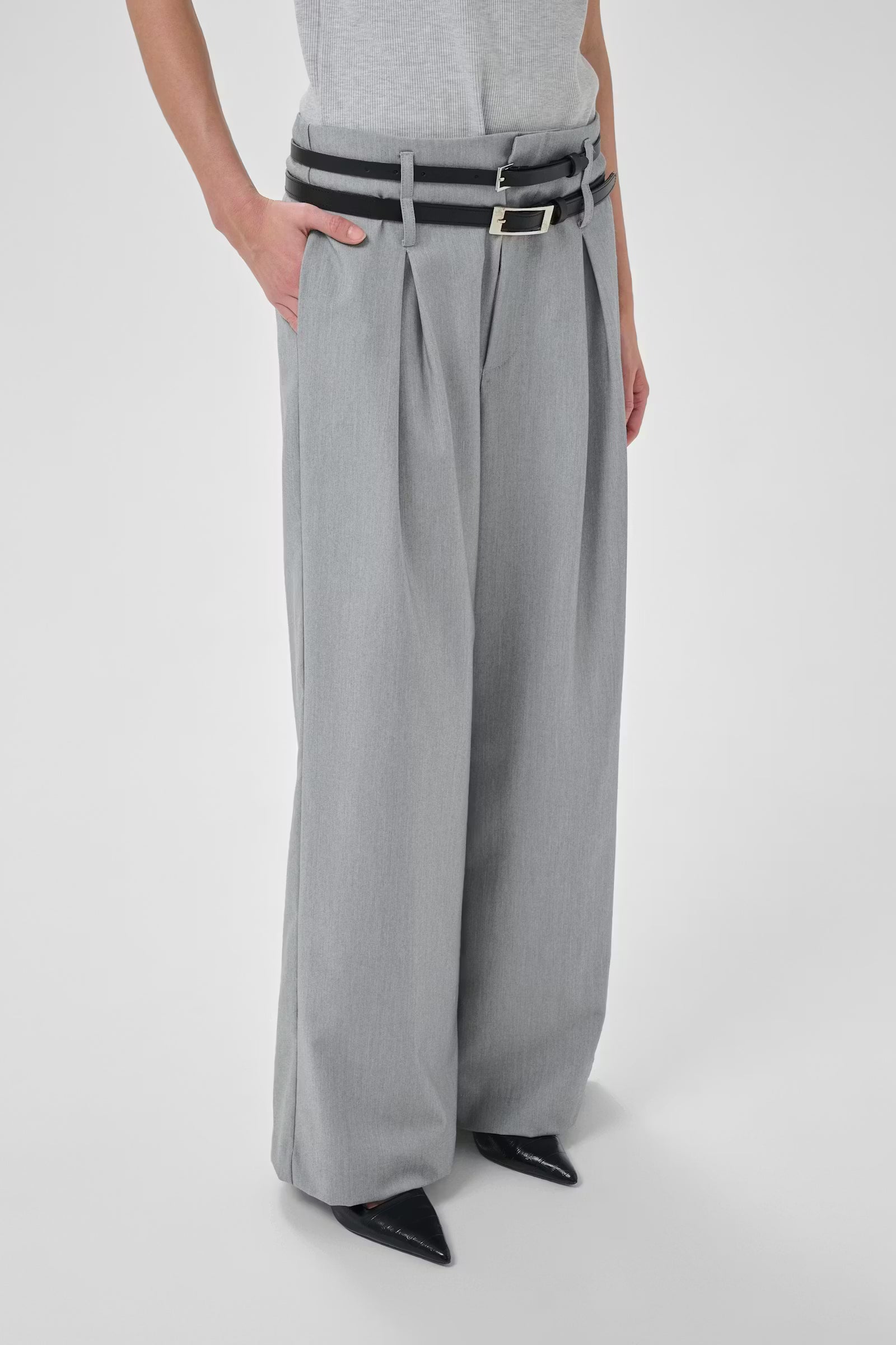 My Essential Wardrobe Hanna Luna High Wide Pant Long Light Grey Melange - Mojo Independent Store