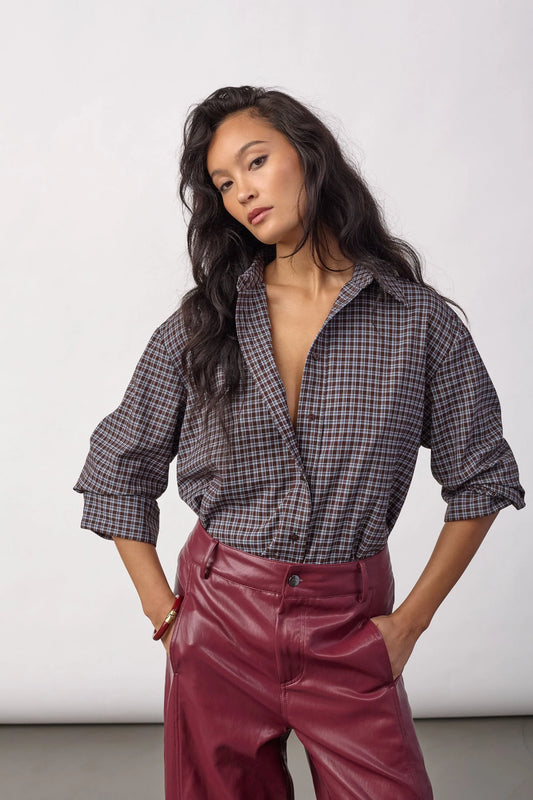 Co'Couture Odem Check Cuff Shirt Dark Brown