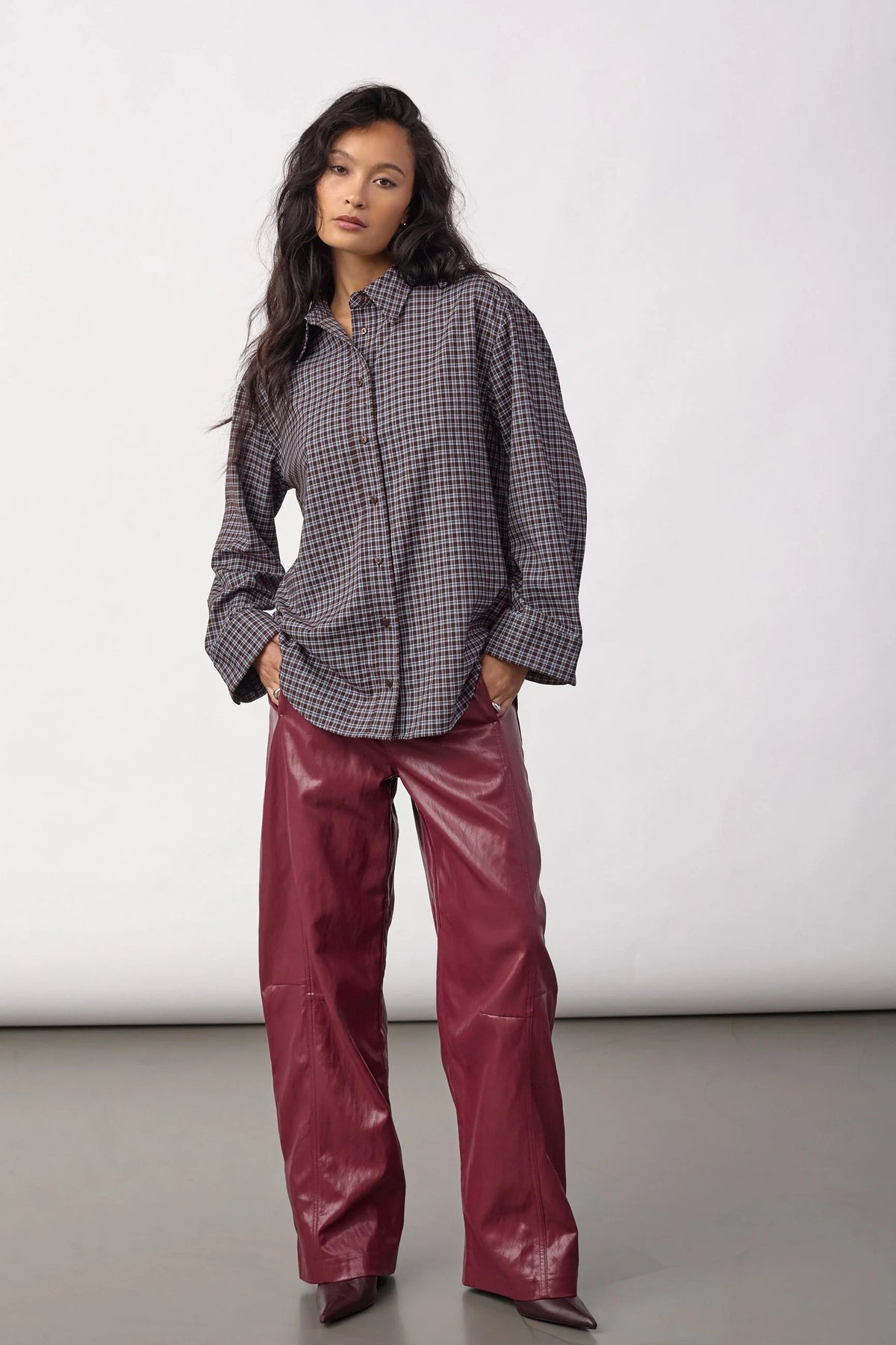 Co'Couture Odem Check Cuff Shirt Dark Brown