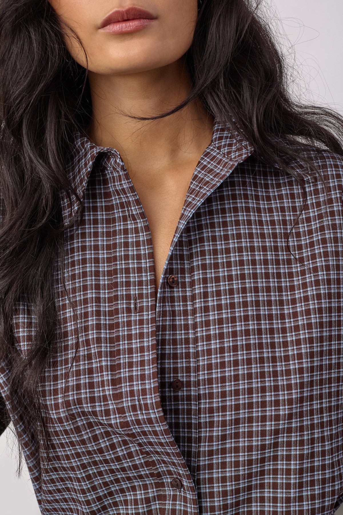 Co'Couture Odem Check Cuff Shirt Dark Brown