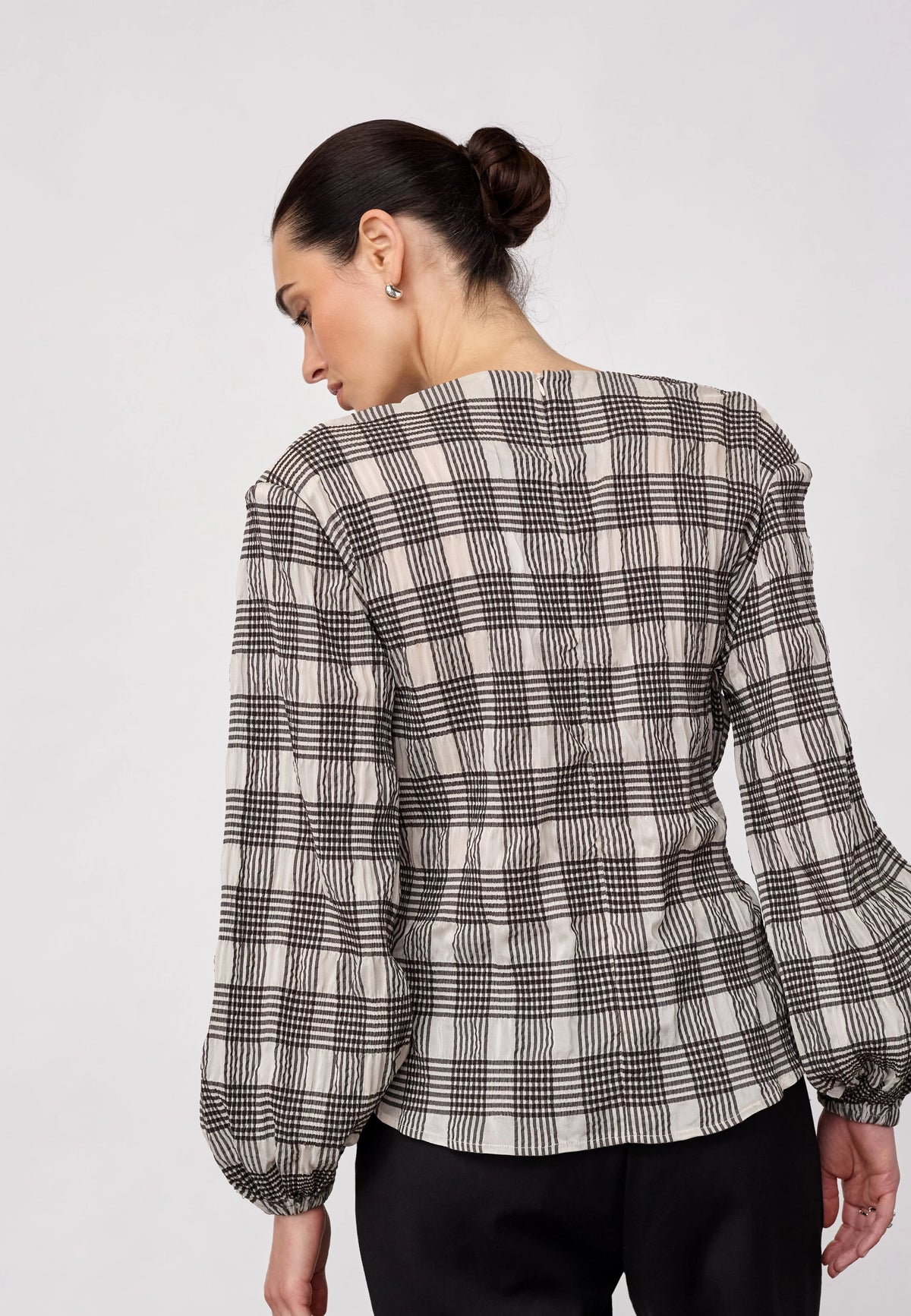 Co'Couture Chandler Check Tie Blouse Bone