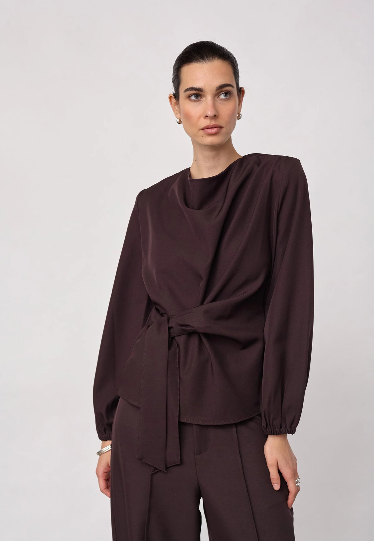 Co'Couture Luna Tie Blouse Bison