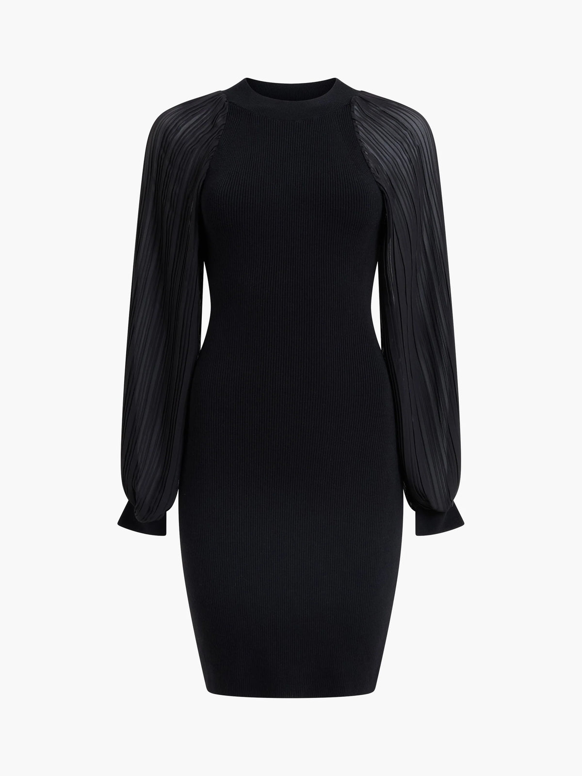 French Connection Krista Mix Pleated Sleeve Dress Black