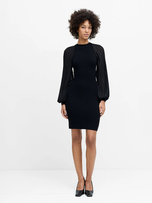 French Connection Krista Mix Pleated Sleeve Dress Black