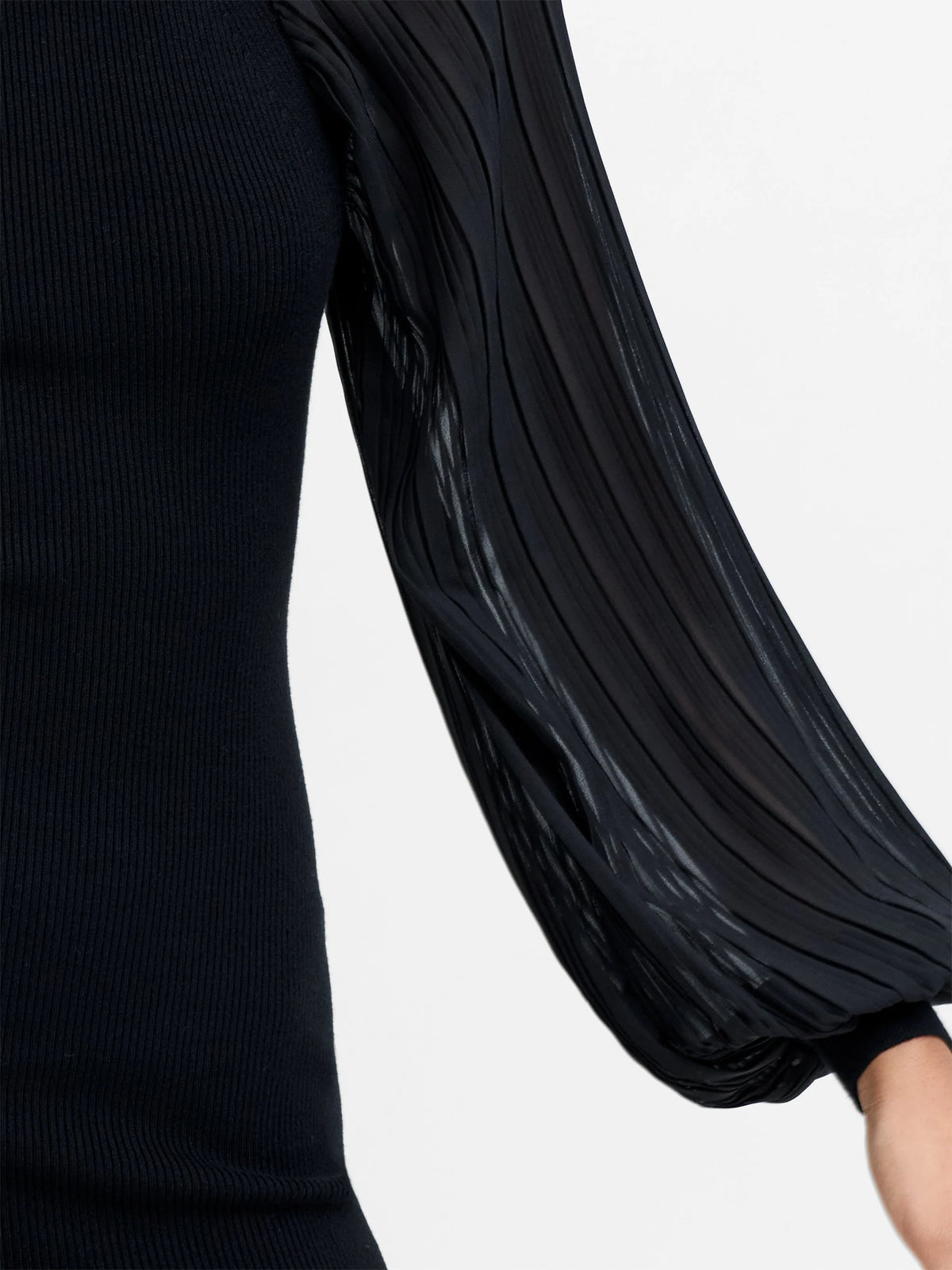 French Connection Krista Mix Pleated Sleeve Dress Black