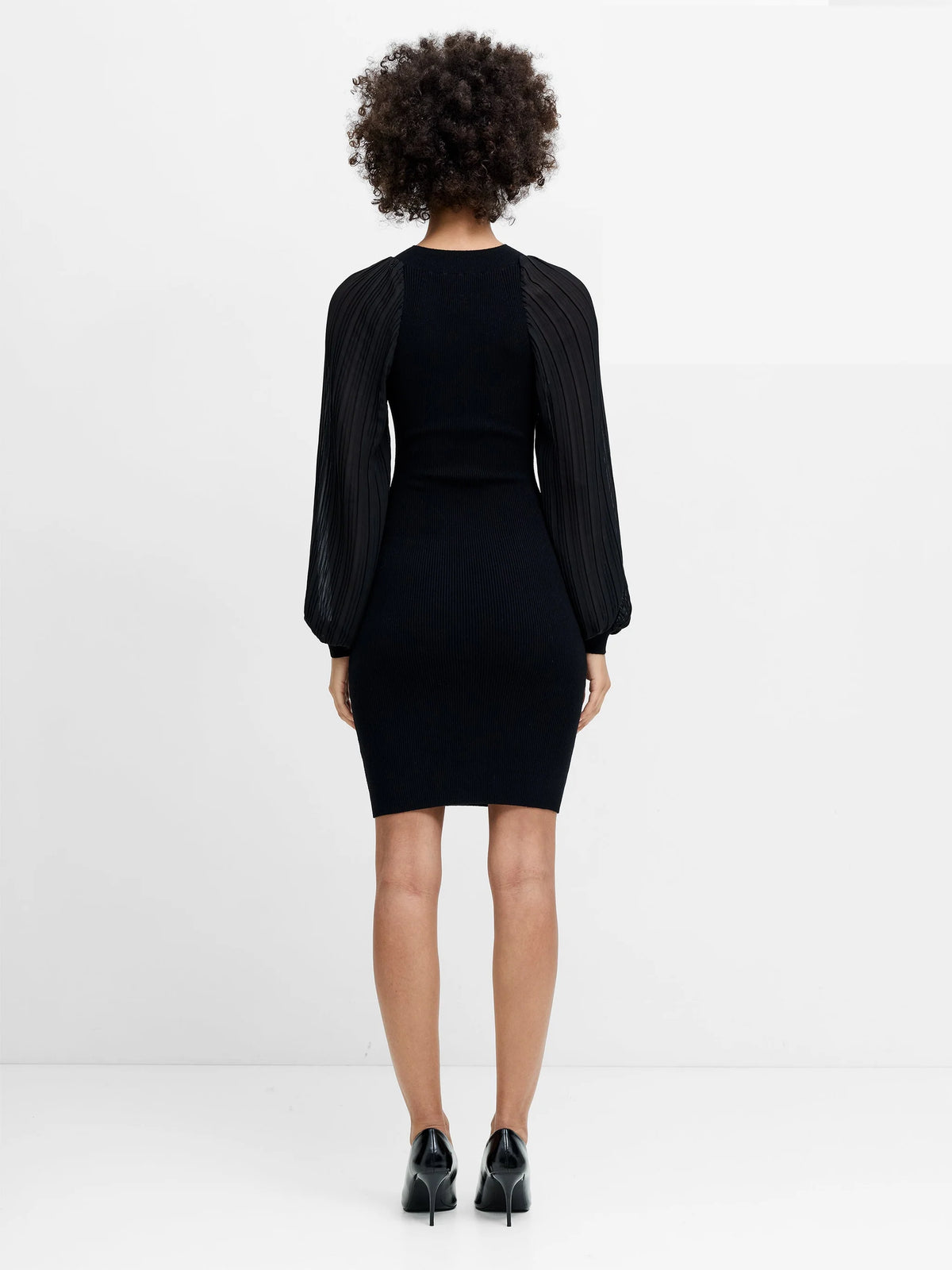French Connection Krista Mix Pleated Sleeve Dress Black