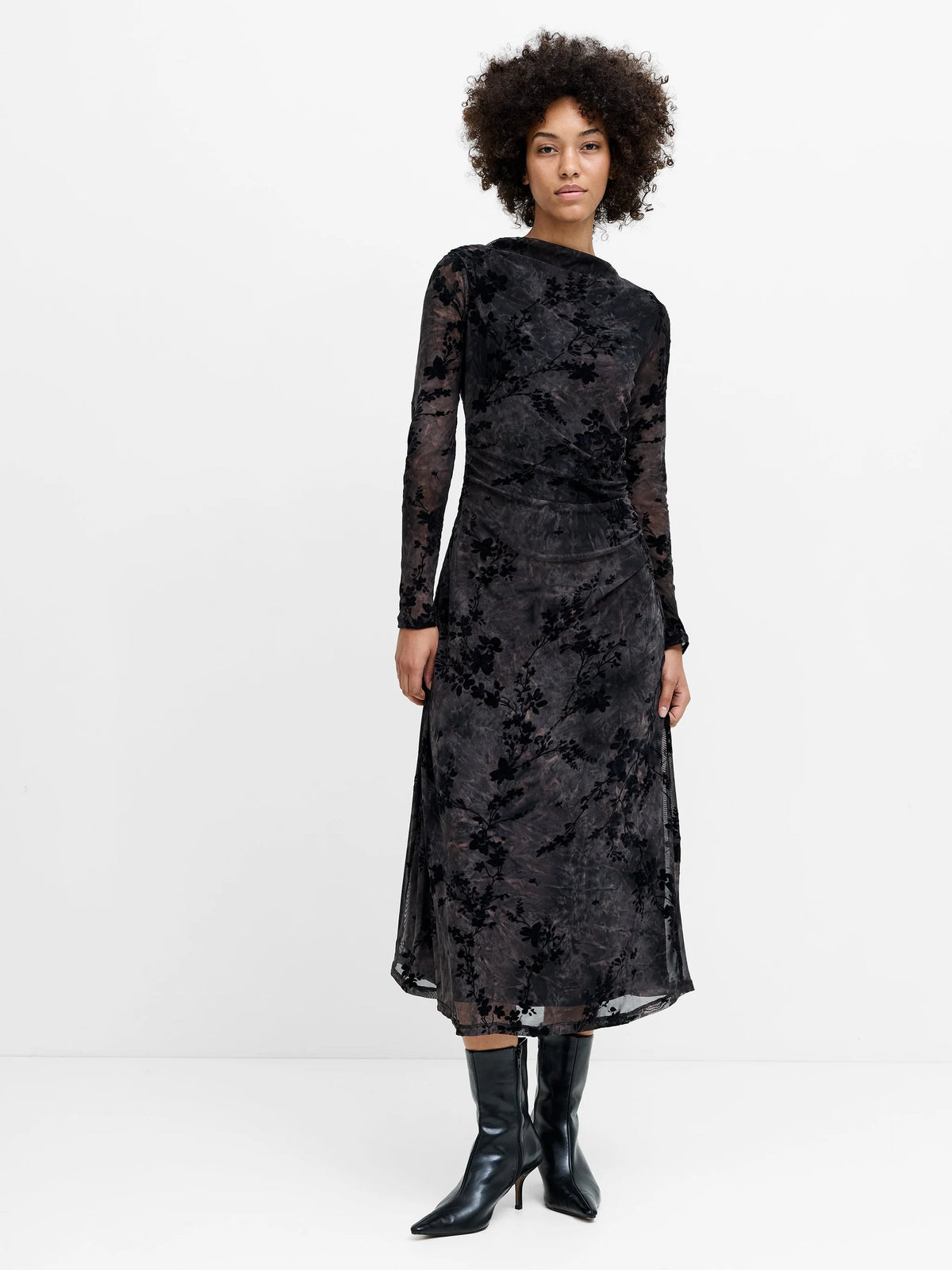 French Connection Kenny Mesh Velvet Burnout Midi Dress