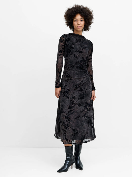 French Connection Kenny Mesh Velvet Burnout Midi Dress