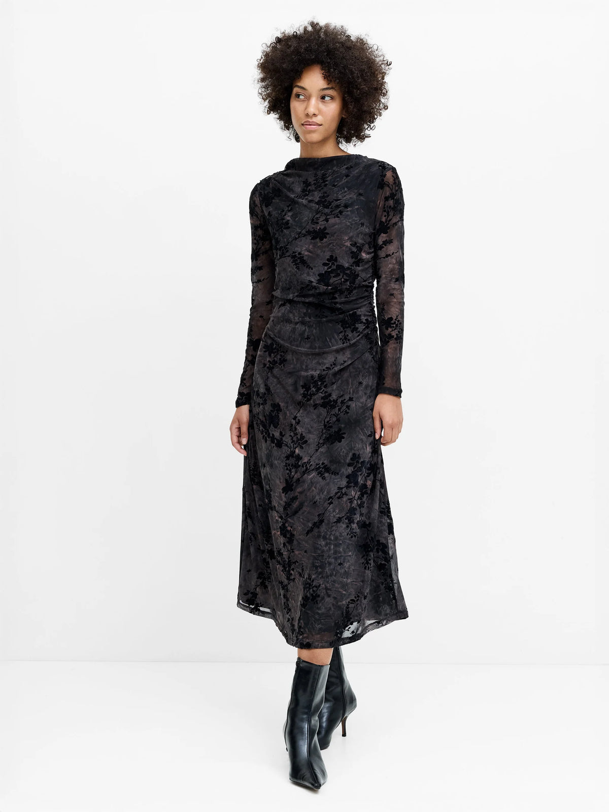 French Connection Kenny Mesh Velvet Burnout Midi Dress