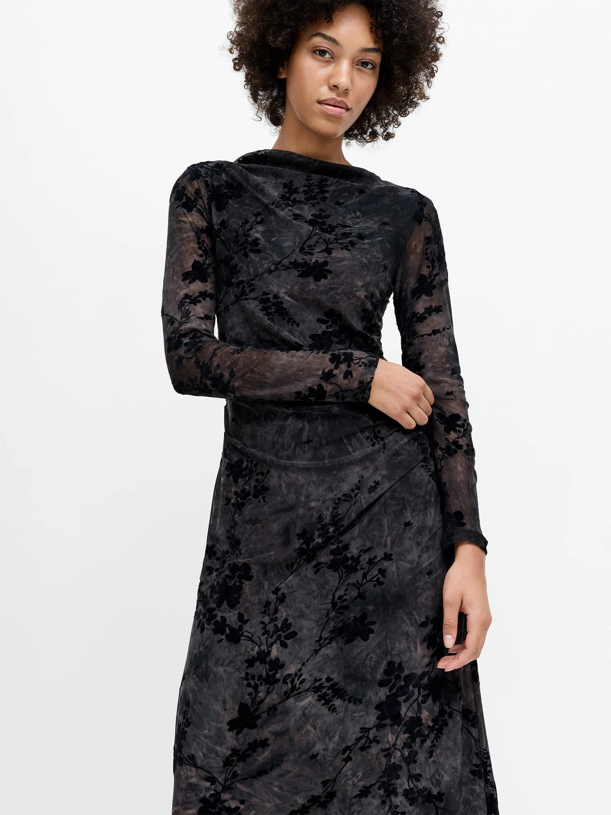 French Connection Kenny Mesh Velvet Burnout Midi Dress
