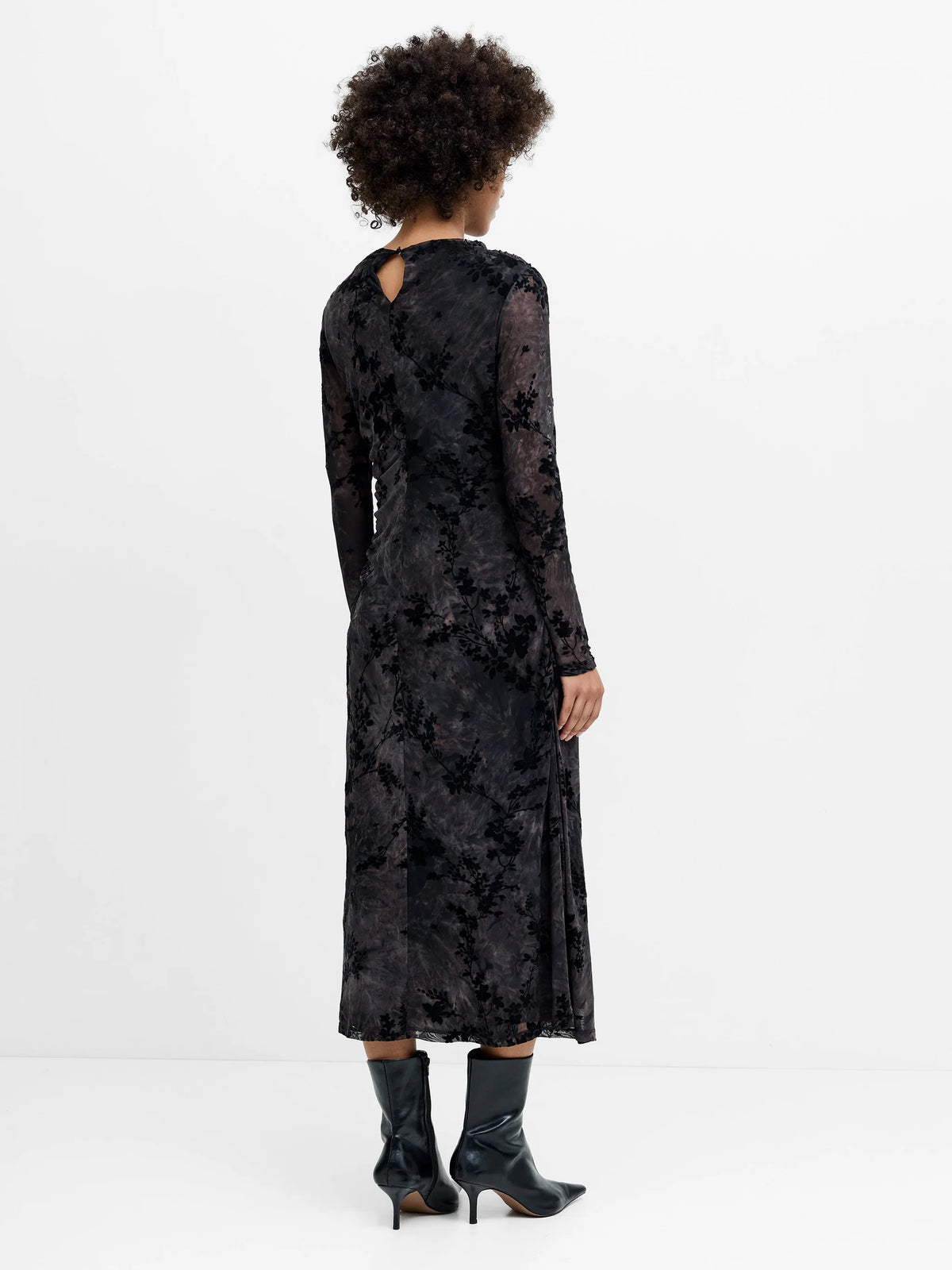 French Connection Kenny Mesh Velvet Burnout Midi Dress