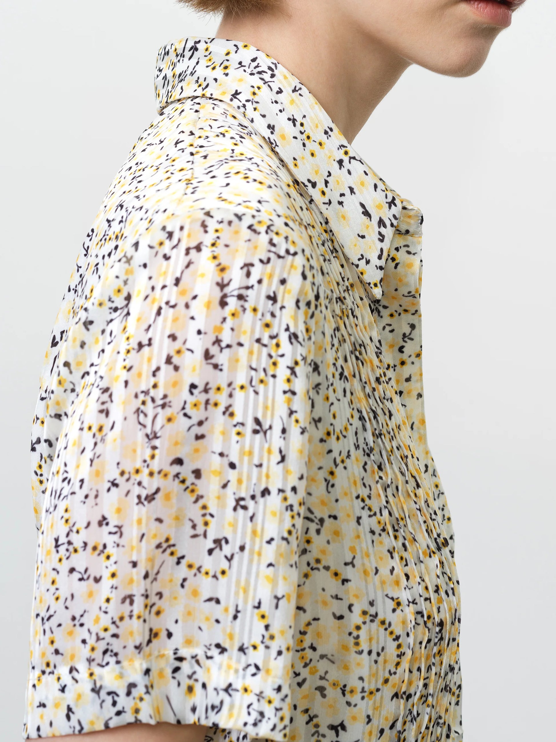 French Connection Bonnie Julia Satin Shirt Dress White Yellow Multi - Mojo Independent Store