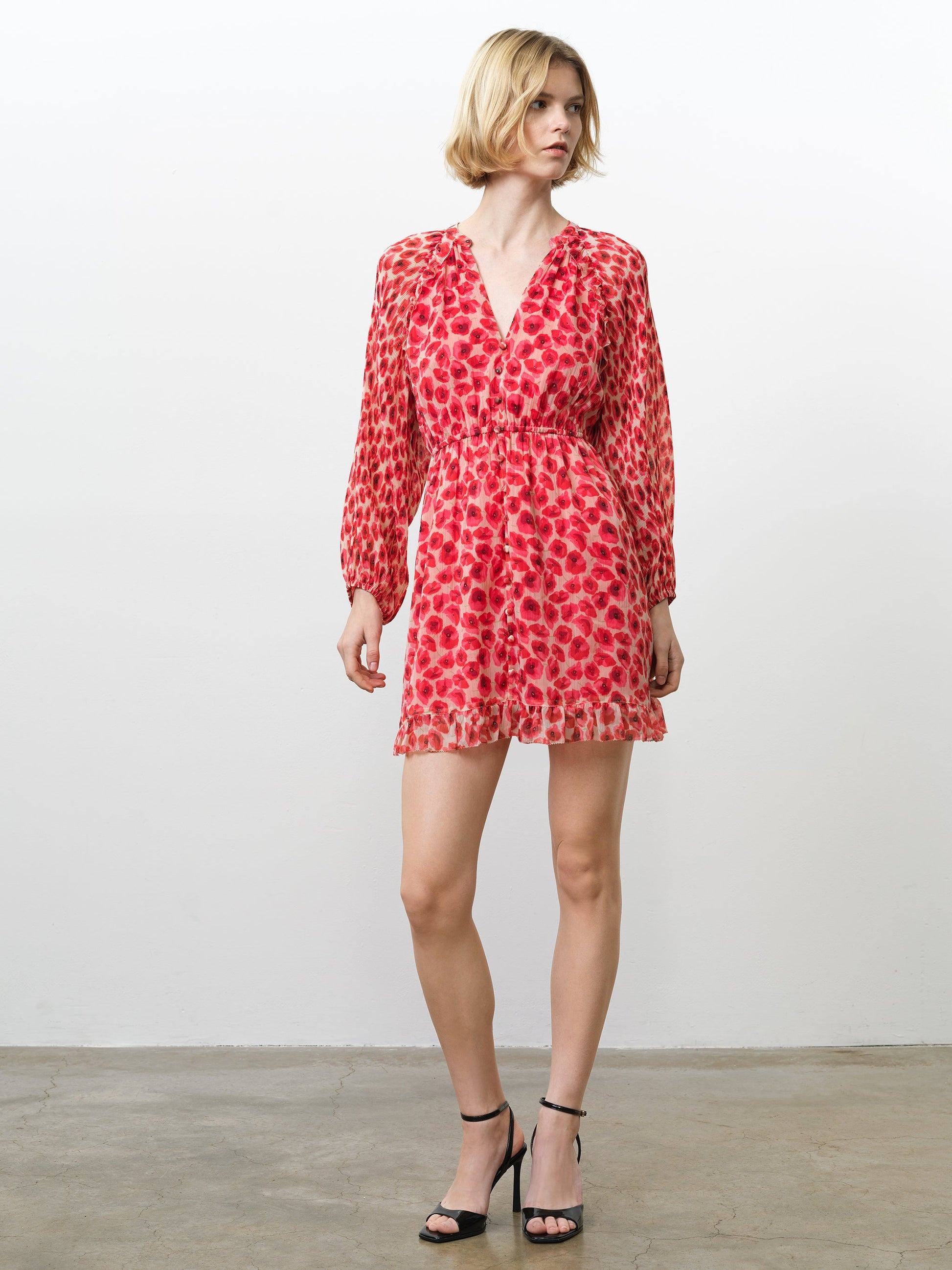 French Connection Poppy Emina Pleated Puff Sleeve Mini Dress - Mojo Independent Store