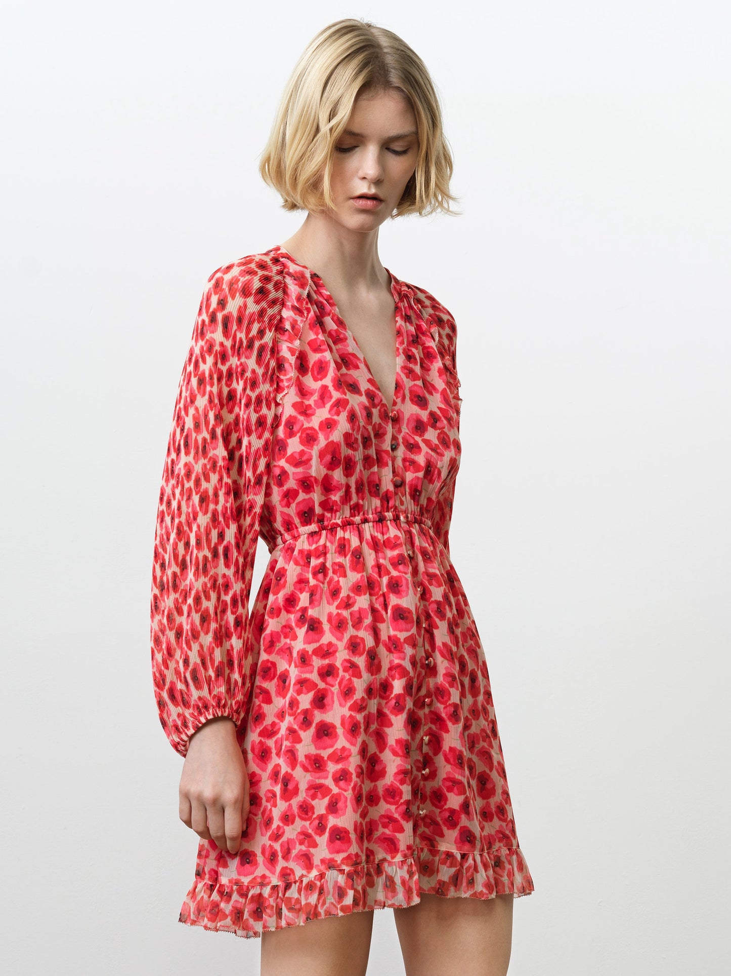 French Connection Poppy Emina Pleated Puff Sleeve Mini Dress - Mojo Independent Store