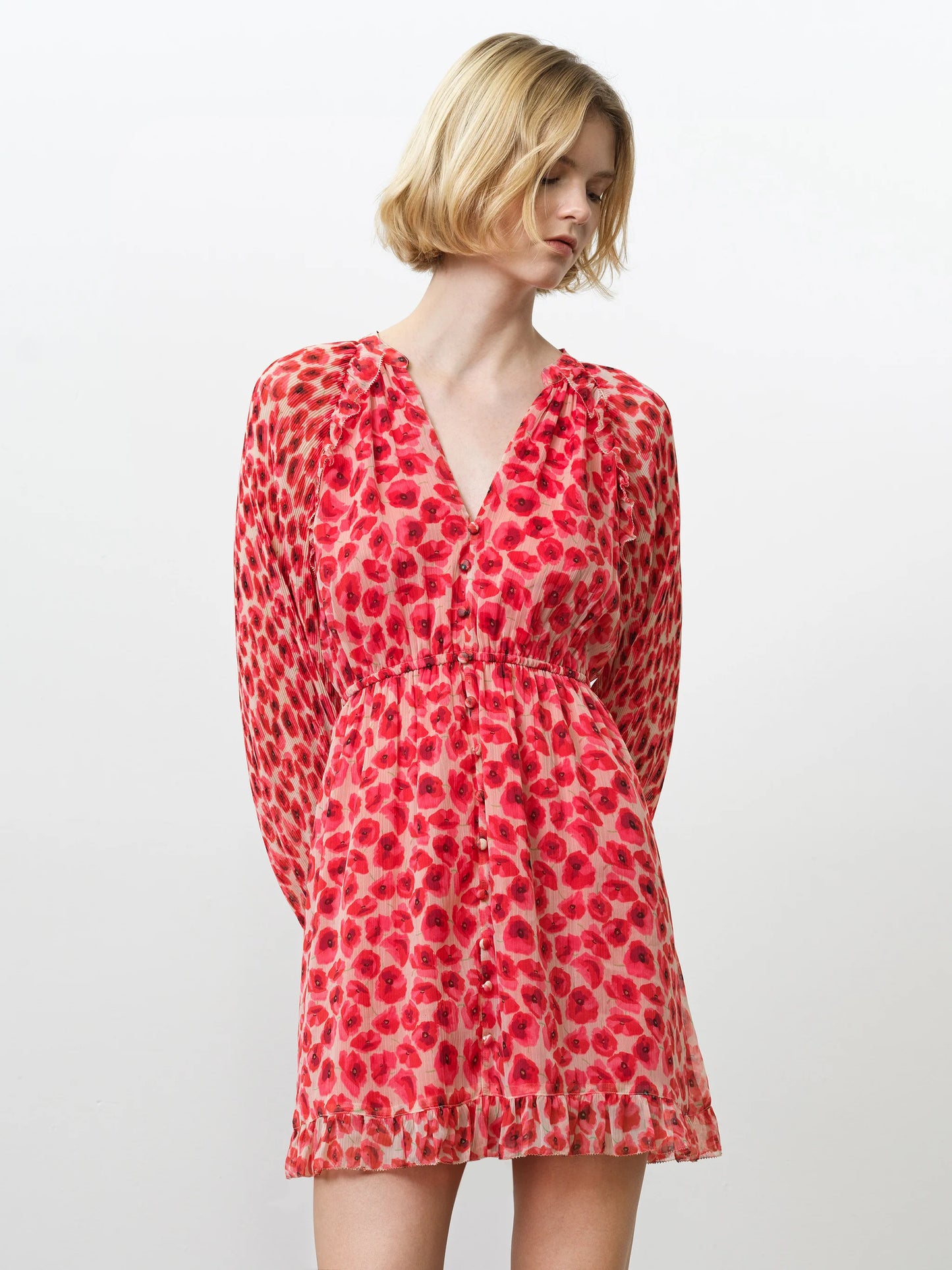 French Connection Poppy Emina Pleated Puff Sleeve Mini Dress - Mojo Independent Store