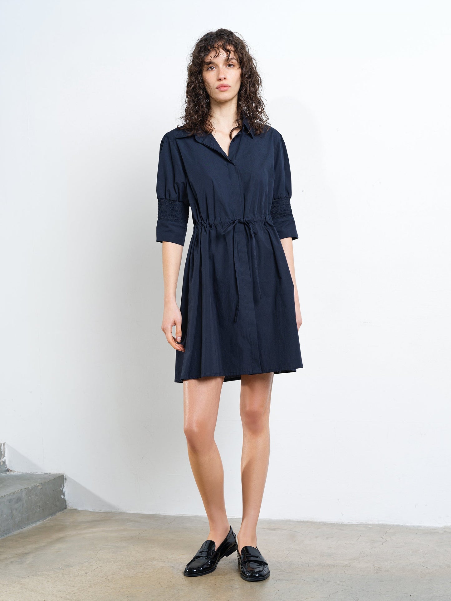 French Connection Cambria Cotton Cinched Waist Shirt Dress Navy - Mojo Independent Store