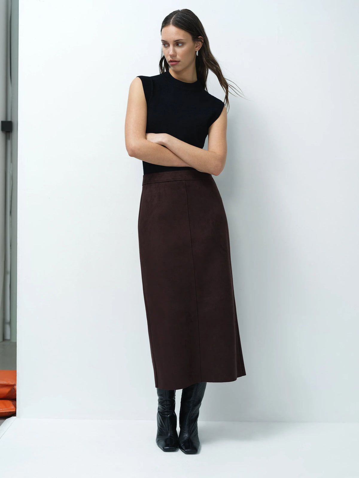 French Connection Laney Suedette Skirt Mocha Brown