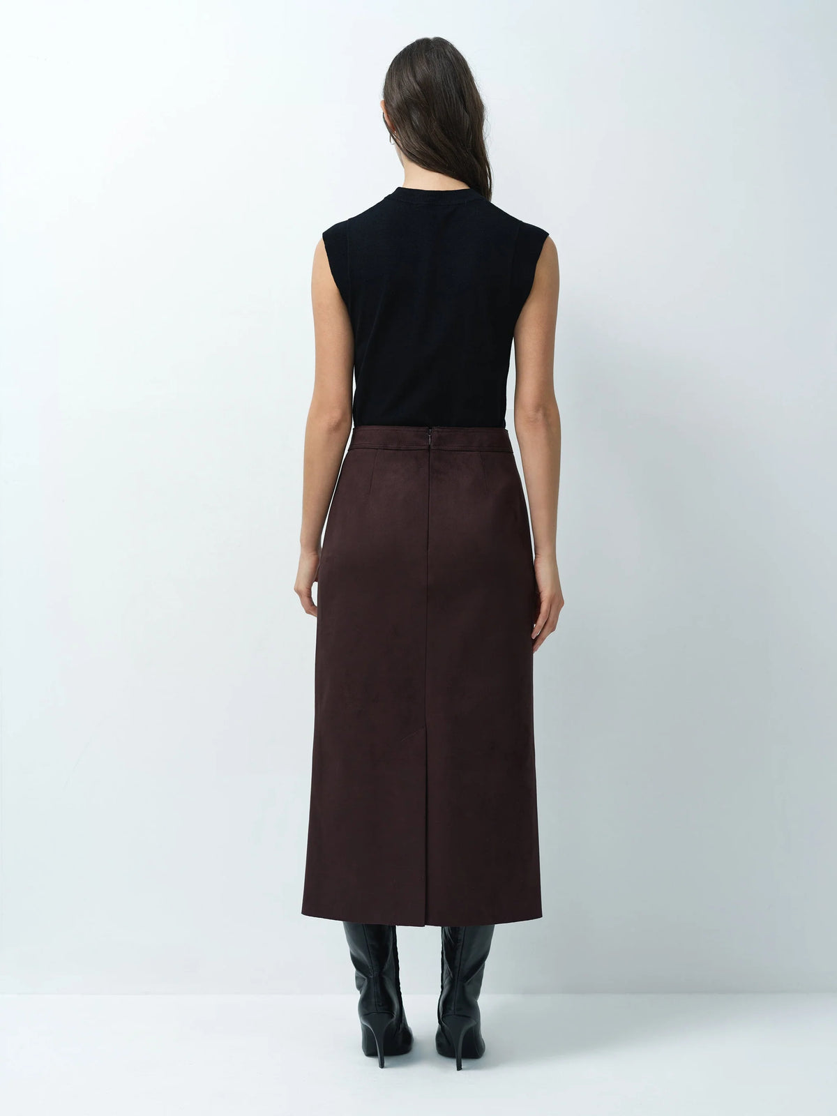 French Connection Laney Suedette Skirt Mocha Brown