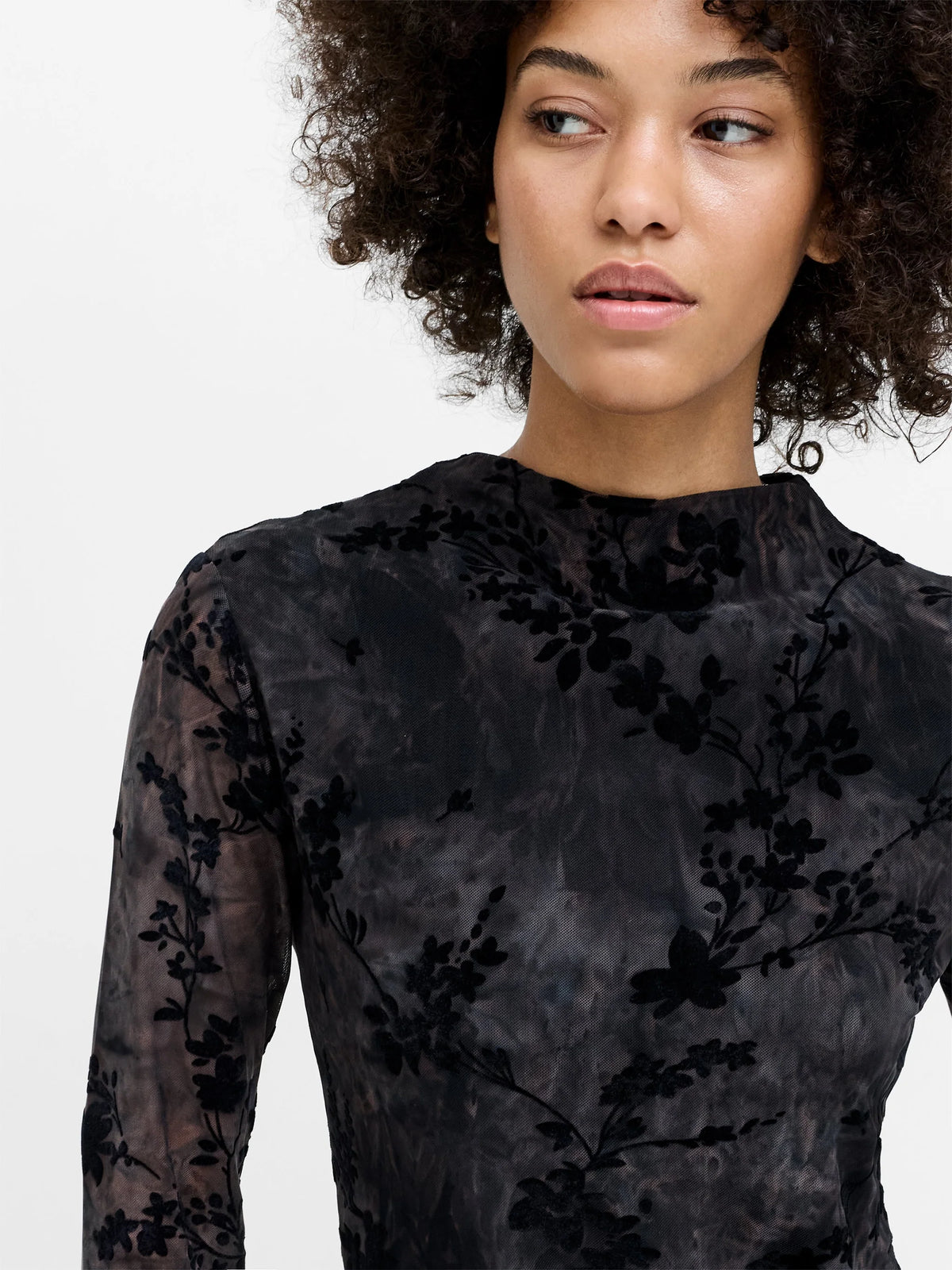 French Connection Kenny Mesh Velvet Burnout Top Black/Brown Multi