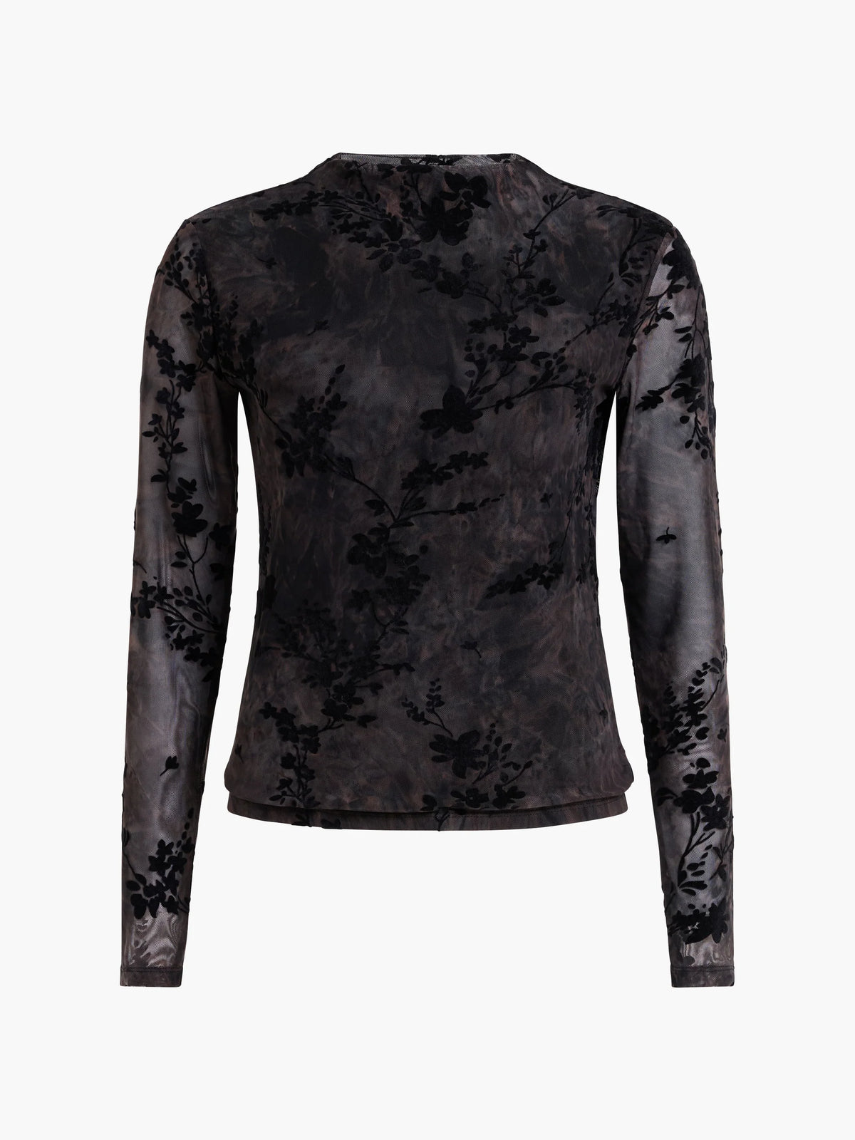 French Connection Kenny Mesh Velvet Burnout Top Black/Brown Multi