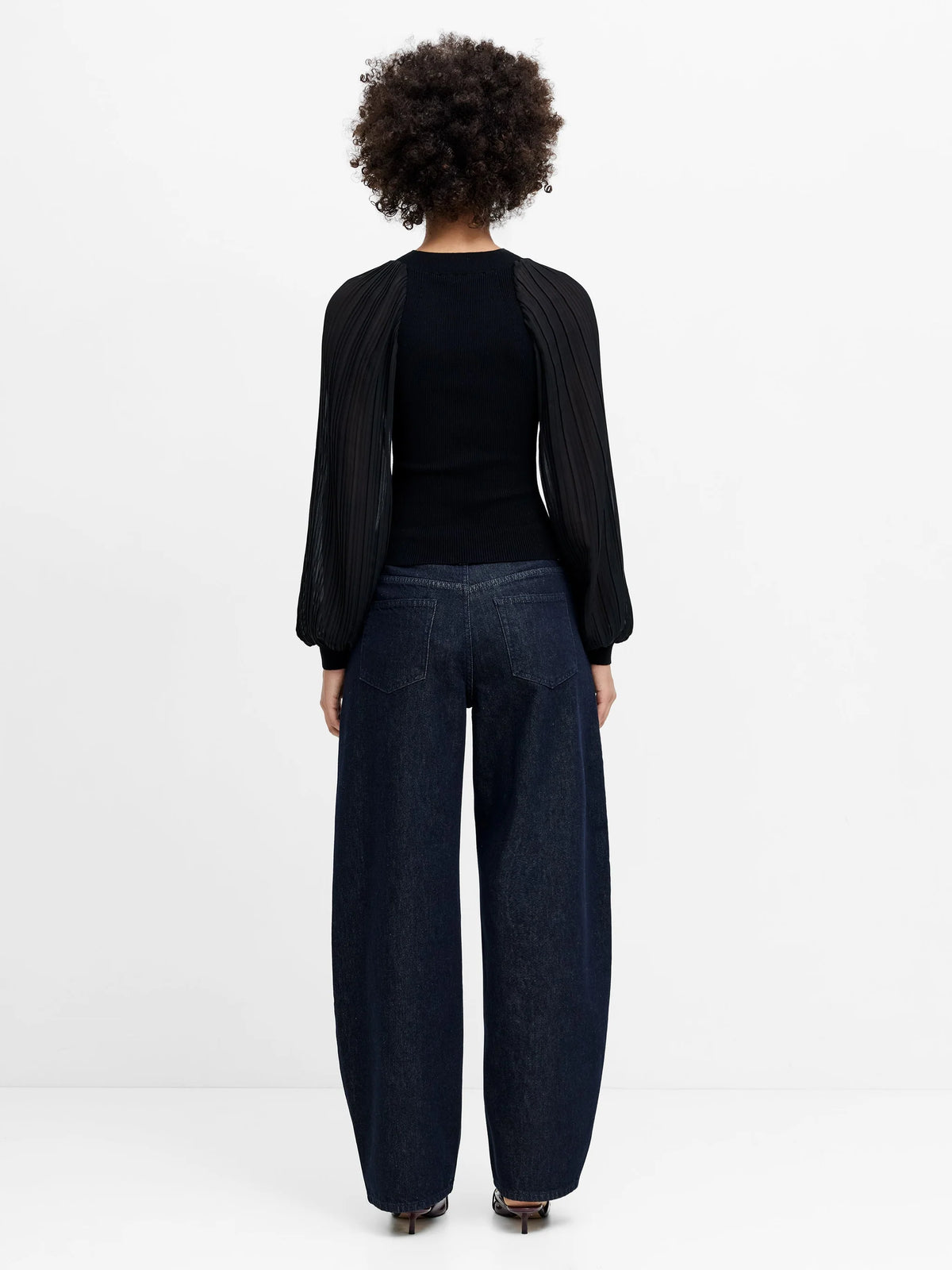 French Connection Krista Mix Pleated Sleeve Top Black