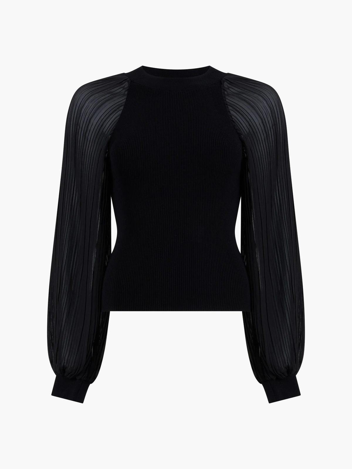 French Connection Krista Mix Pleated Sleeve Top Black
